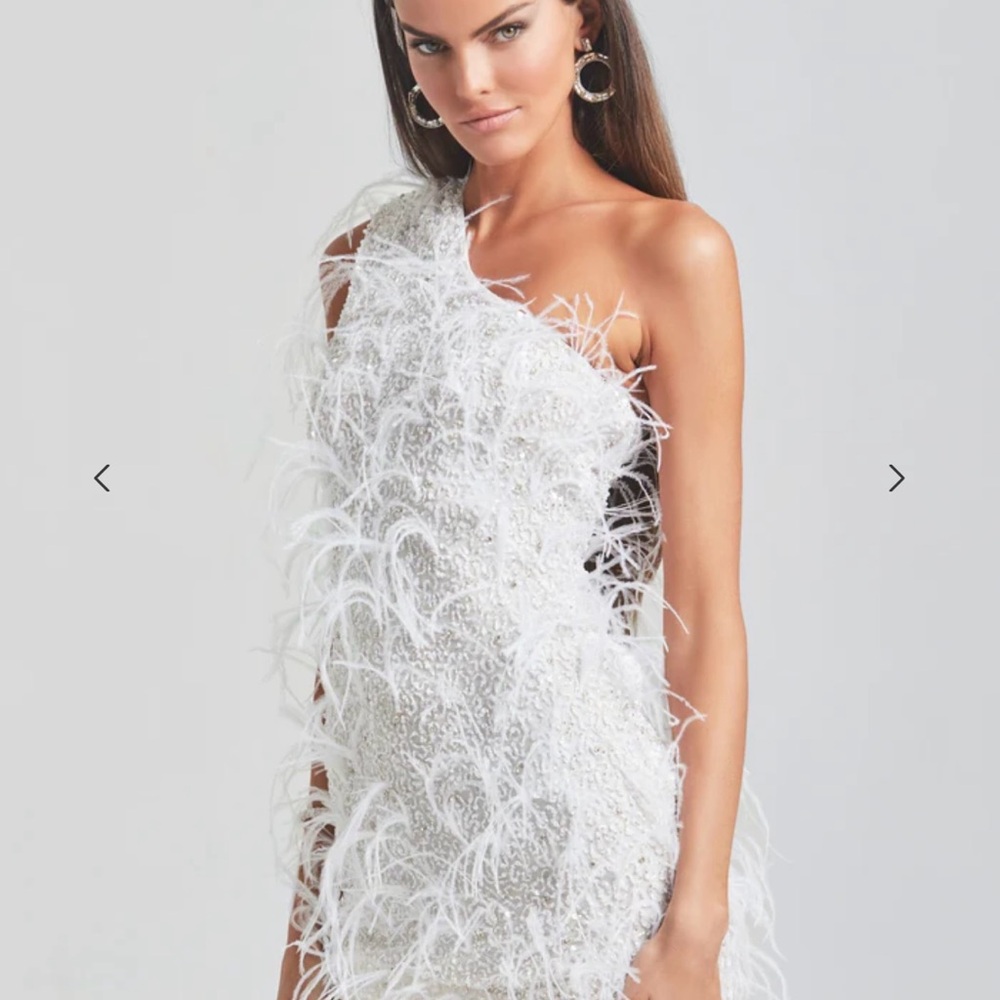 Retrofete White Feather Mini Dress